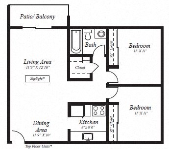 2 Bed 1 Bath Floor Plan at Broadmoor Springs, Colorado Springs, CO